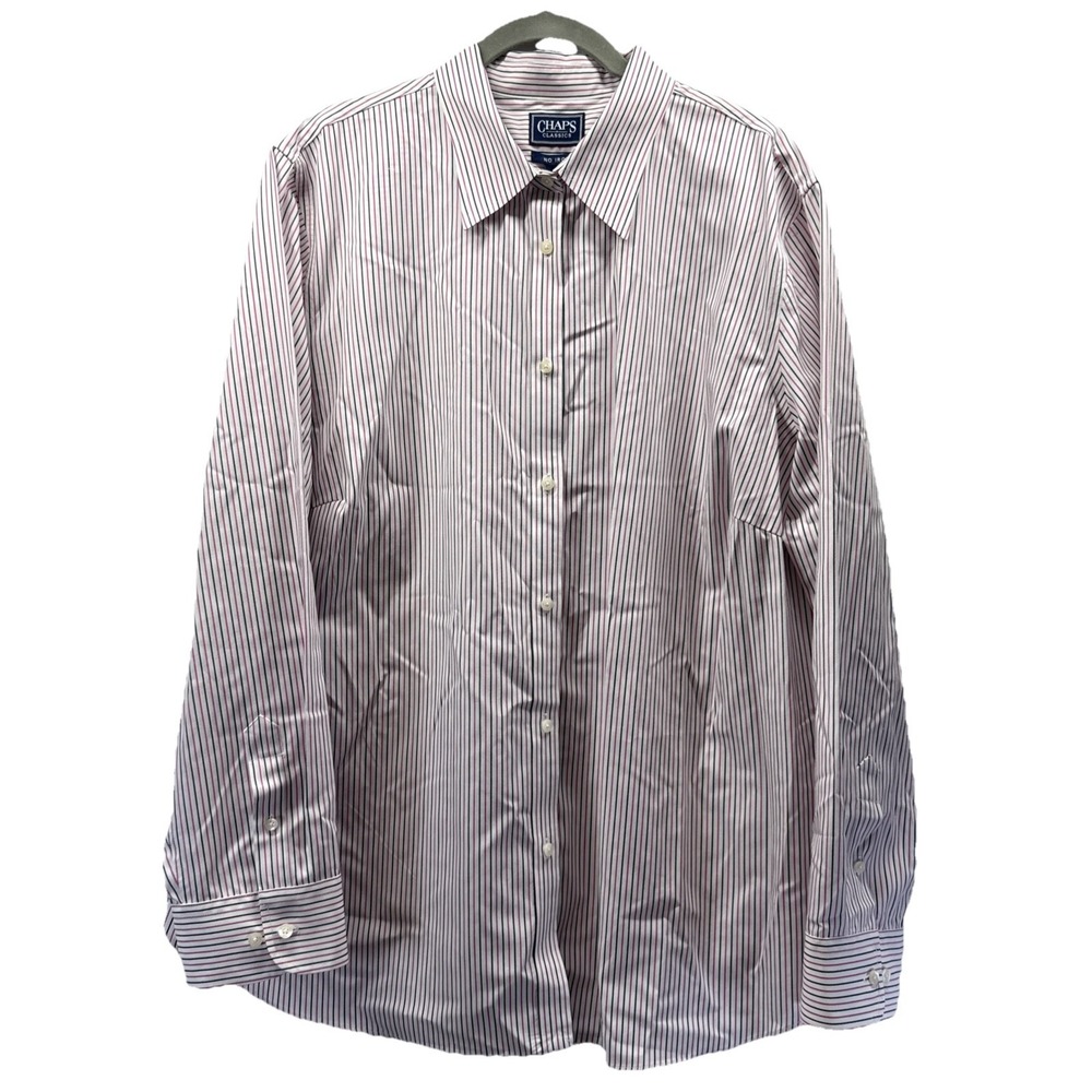 Chaps Women's Top Blouse Size 2X Plus Pink Stripe Button Up Long Sleeves Cotton